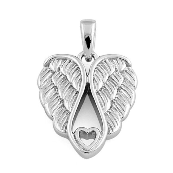 Sterling Silver Angel Wings Heart Necklace Pendant New - Picture 2 of 4